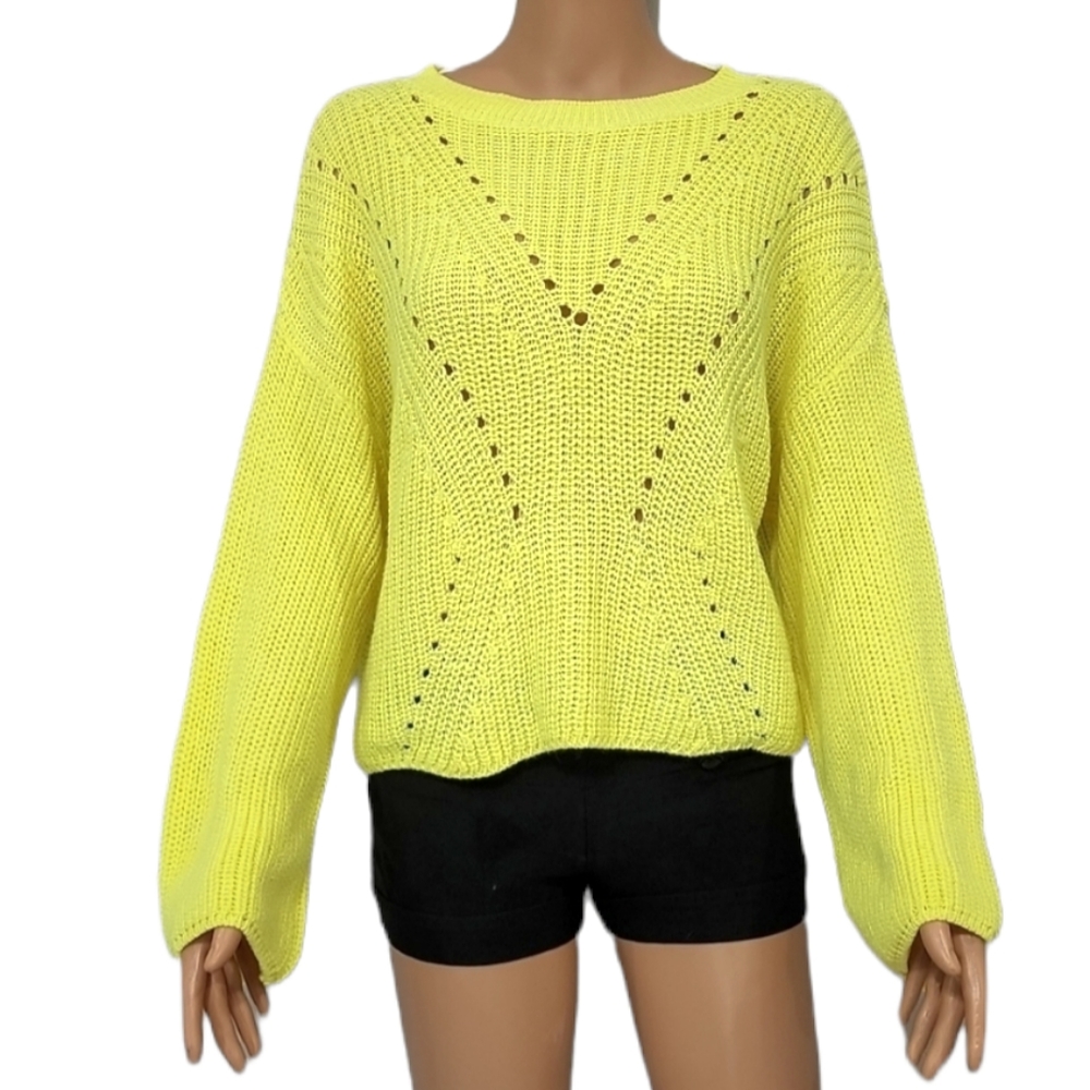 a.n.a New Approach Women's Yellow Open Knit Sweater Size Small